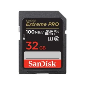 Карта памет SANDISK Extreme PRO SDHC 32GB продуктова снимка с видима маркировка и дизайн