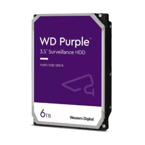 Хард диск WD Purple 6TB 256MB SATA 3 WD64PURZ продуктова снимка с видим интерфейс и етикет