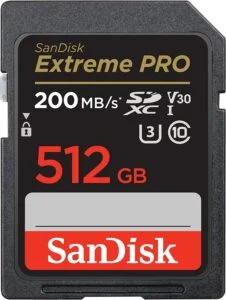 Карта памет SANDISK Extreme PRO SDHC 512GB продуктова снимка с видим дизайн и маркировки
