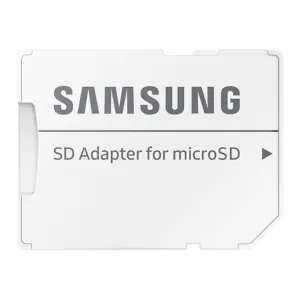 Карта памет Samsung PRO Endurance microSDXC UHS-I 128GB с адаптер показана с опаковка
