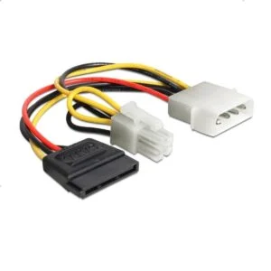 Кабел DeLock Power Molex 4 pin мъжко към SATA 15 pin женско + P4 мъжко 15 cm продуктова снимка