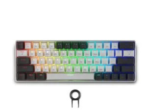 Геймърска безжична клавиатура Spartan Gear Pegasus 2 RGB White/Grey на бял фон с видими клавиши и подсветка