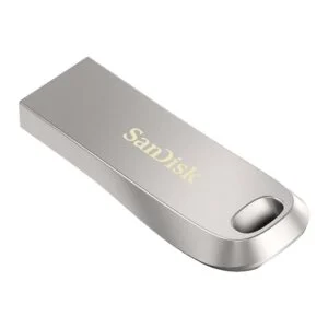 USB памет SanDisk Ultra Luxe 128GB показана отстрани с видим USB-A конектор