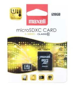 Карта памет Maxell micro SDXC 128GB снимка на продукта с адаптер