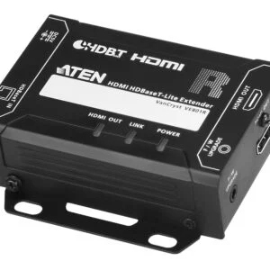 HDMI Extender ATEN VE801 с фокус върху конекторите и LED индикаторите