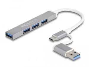 USB хъб Delock USB-C / USB-A с 4 USB-A порта на бял фон