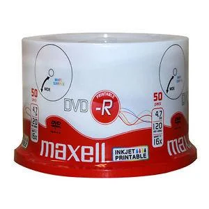 DVD-R MAXELL 4 7 GB 16x Printable 50 pk cake box продуктова снимка с опаковка