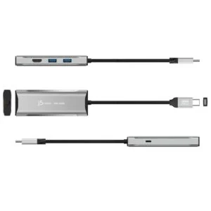 Докинг станция j5create JCD392 свързана към лаптоп с USB-C кабел