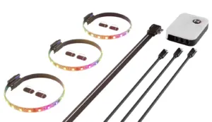Комплект 3бр ARGB LED Ленти HYTE LS10 - 330 mm + NP50 продуктова снимка с видими LED диоди и конектори