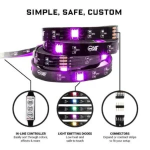 Детайл на RGB лента KontrolFreek Gaming Lights Kit с видими светлинни ефекти