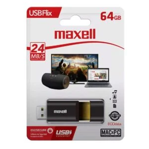 USB памет MAXELL FLIX USB 3.0 64GB продуктова снимка с видим дизайн и размер