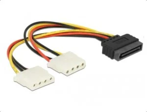 Кабел DeLock Power SATA 15pin към 2x 4pin Molex женско 20cm продуктова снимка на кабела