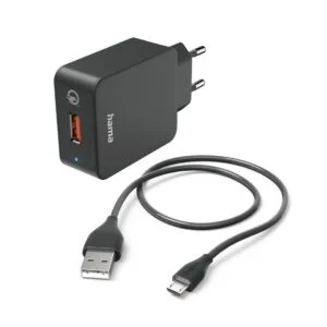 Зарядно устройство 220V micro USB + кабел 3 A 201621 продуктова снимка с видим кабел и зарядно