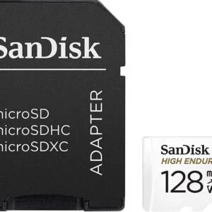 Карта памет SANDISK MAX Endurance micro SDXC UHD V30 128GB показана от различен ъгъл