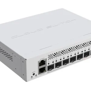 Суич MikroTik CRS310-1G-5S-4S+IN детайл на портовете и захранването