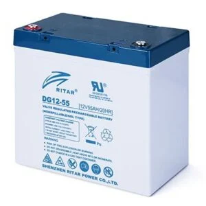 Оловна гелова батерия RITAR DG12-55 12V 55Ah с размери и терминали за соларни системи