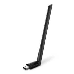 Безжичен адаптер TP-LINK Archer T2U PLUS AC600 с външна антена 5 dBi на бял фон