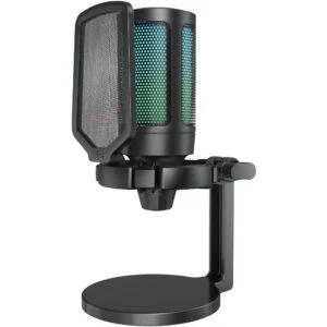 Настолен микрофон FIFINE A6NEO RGB - Black продуктна снимка отпред с видим RGB ефект