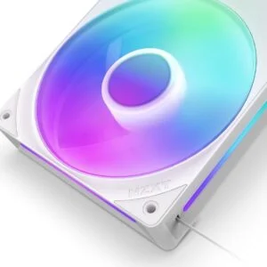 Комплект вентилатори NZXT F240 White RGB Core детайл на рамката и конектора