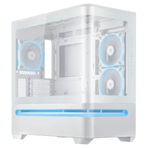 Кутия ASUS Prime AP202 ARGB mATX бяла с включени ARGB вентилатори отстрани