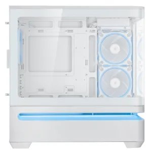 Кутия ASUS Prime AP202 ARGB mATX с отворена странична панел за монтаж на хардуер