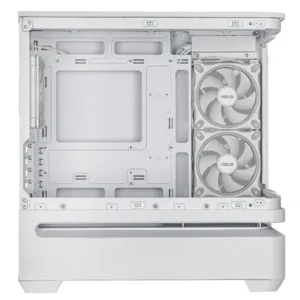 Кутия ASUS Prime AP202 ARGB mATX - изглед отгоре с видими вентилатори и дизайн