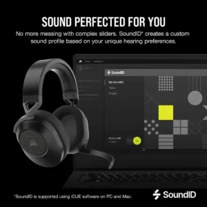 Геймърски слушалки Corsair HS65 v2 Carbon Black показващи микрофона