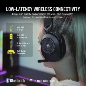 Corsair HS65 v2 Carbon Black геймърски слушалки с Bluetooth и 2.4GHz интерфейс