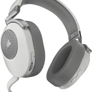 Геймърски слушалки Corsair HS65 v2 Carbon показани на бял фон