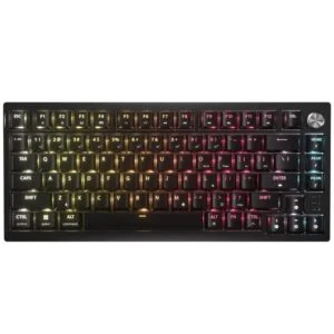 Геймърскa безжична/блутут механична клавиатура Corsair K65 Plus RGB 75% изглед отпред с включена подсветка