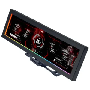 Команден панел Lian Li 8.8" Universal Screen черен продукт отпред с включен дисплей