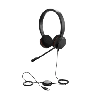 Jabra Evolve 20 UC Duo USB слушалки с микрофон в близък план