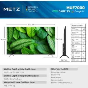 METZ Телевизор 75" UHD LED SMART TV с включен Google TV интерфейс