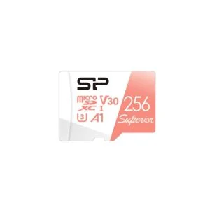 Карта памет Silicon Power Superior 256GB microSDXC Class 10 с включен SD адаптер на бял фон