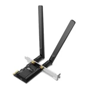 Безжичен адаптер TP-LINK Archer TX20E PCIe с две външни антени на бял фон