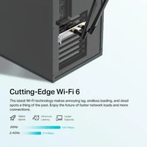 TP-LINK Archer TX20E адаптер с видими PCIe конектор и антени отстрани