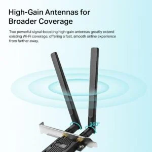 Безжичен адаптер TP-LINK Archer TX20E с акцент върху антените и корпуса